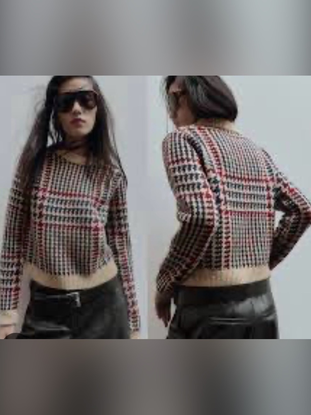 Zara Wool Plaid Houndstooth Sweater -XL